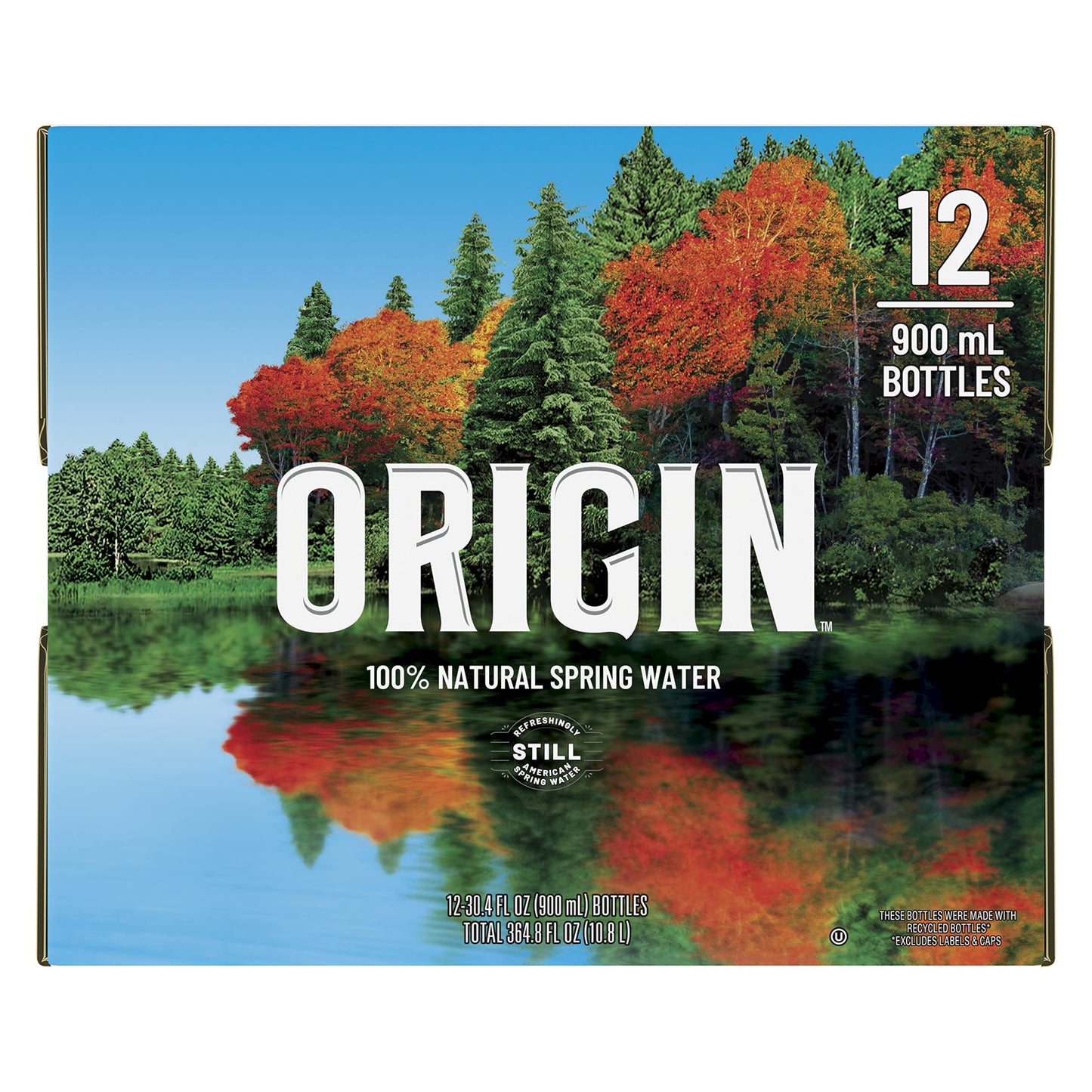 ORIGIN, 100% Natural Spring Water, 900 mL, Recycled Plastic Bottle, 30.4 Fl Oz (Pack of 12)