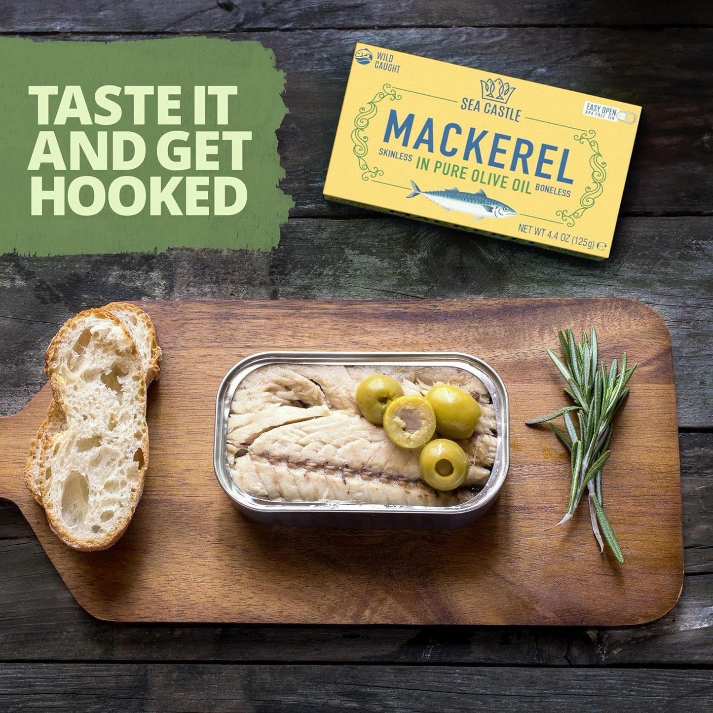 Sea Castle Mackerel in Olive Oil, 4.4oz (6 Pack) | Skinless & Boneless Canned Fish | Wild Caught Canned Mackerel Fillets | Packed with Vitamins | Non-GMO | Kosher