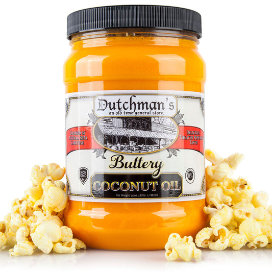 Dutchman’s Popcorn Coconut Oil | Butter Flavored Oil, 30oz Jar - Colored with Natural Beta Carotene, Makes Theater Style Popcorn, Vegan, Healthy, Zero Trans Fat, Gluten Free, Made in USA