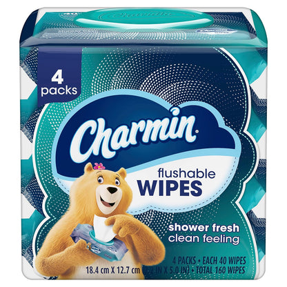 Charmin Flushable Wipes, , 40 Wipes (Pack of 4), 160 Total Wipes