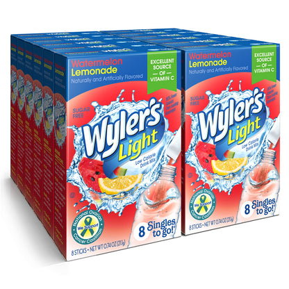 Wyler's Light Singles to Go Powder Packets, Water Drink Mix, Variety Pack, Pink, Strawberry & Blueberry Lemonade, Sugar & Caffeine Free, On-The-Go, 40 Count