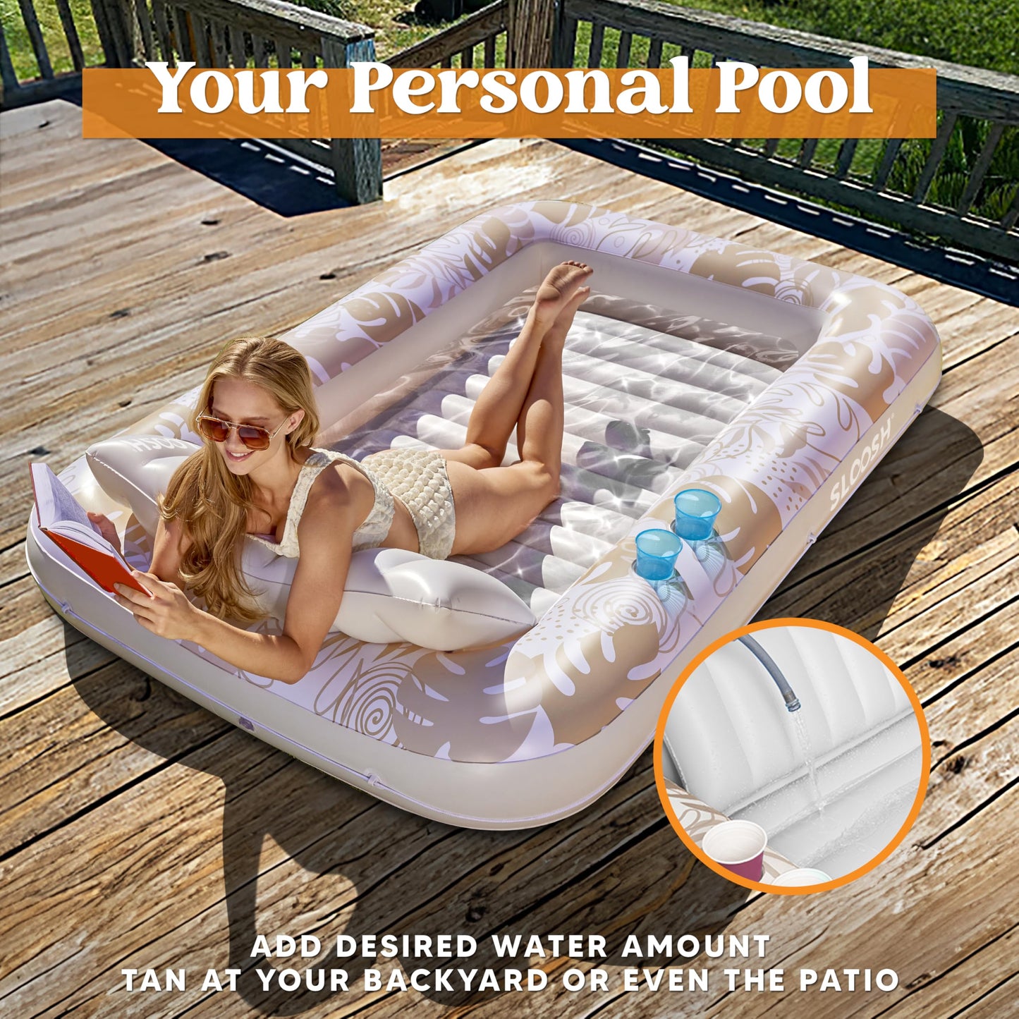 Sloosh Inflatable Tanning Pool Lounger Float for Adults, 70" x 46" Large Suntan Tub Pool Floats Sun Tan Tub Ice Bath Tub Tanning Bed Blow up Pool Raft Lounge Floatie, L-Blue