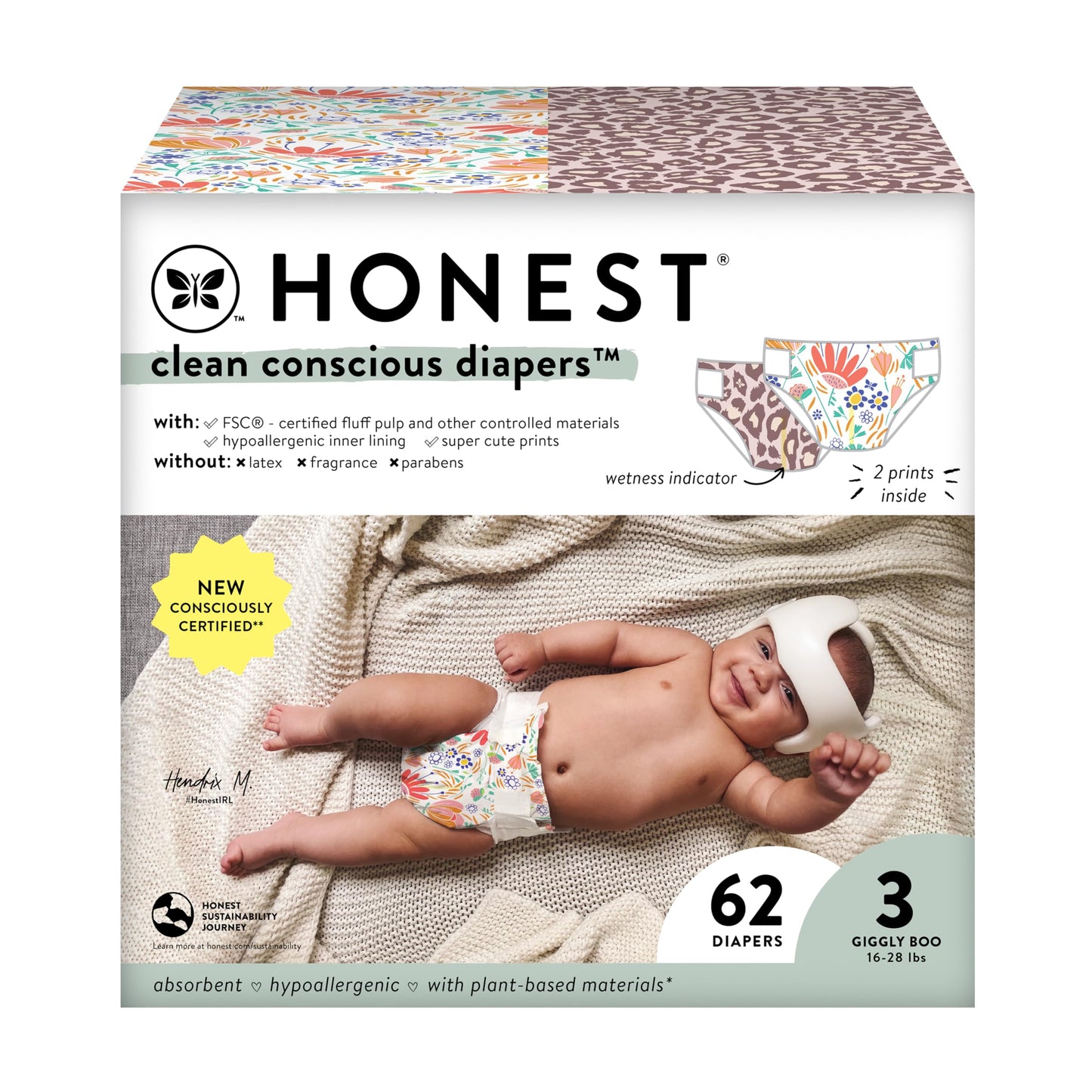 The Honest Company Clean Conscious Diapers | Plant-Based, Sustainable | Above It All + Pandas | Club Box, Size Newborn, 72 Count