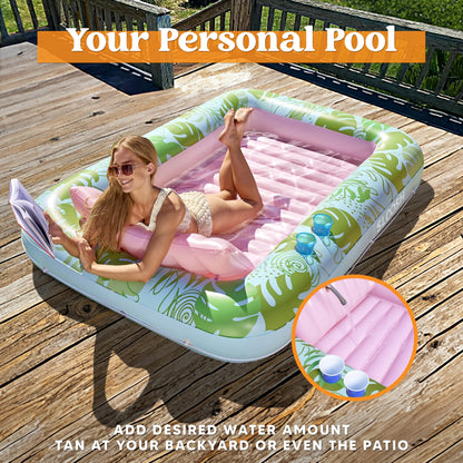 Sloosh Inflatable Tanning Pool Lounger Float for Adults, 70" x 46" Large Suntan Tub Pool Floats Sun Tan Tub Ice Bath Tub Tanning Bed Blow up Pool Raft Lounge Floatie, L-Blue