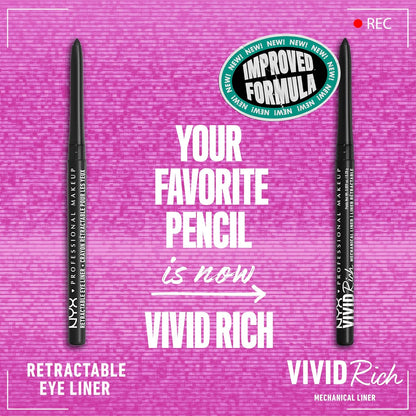 NYX PROFESSIONAL MAKEUP Vivid Rich Mechanical Eye Pencil, Retractable Eyeliner, Always Onyx – Black (Packaging May Vary)