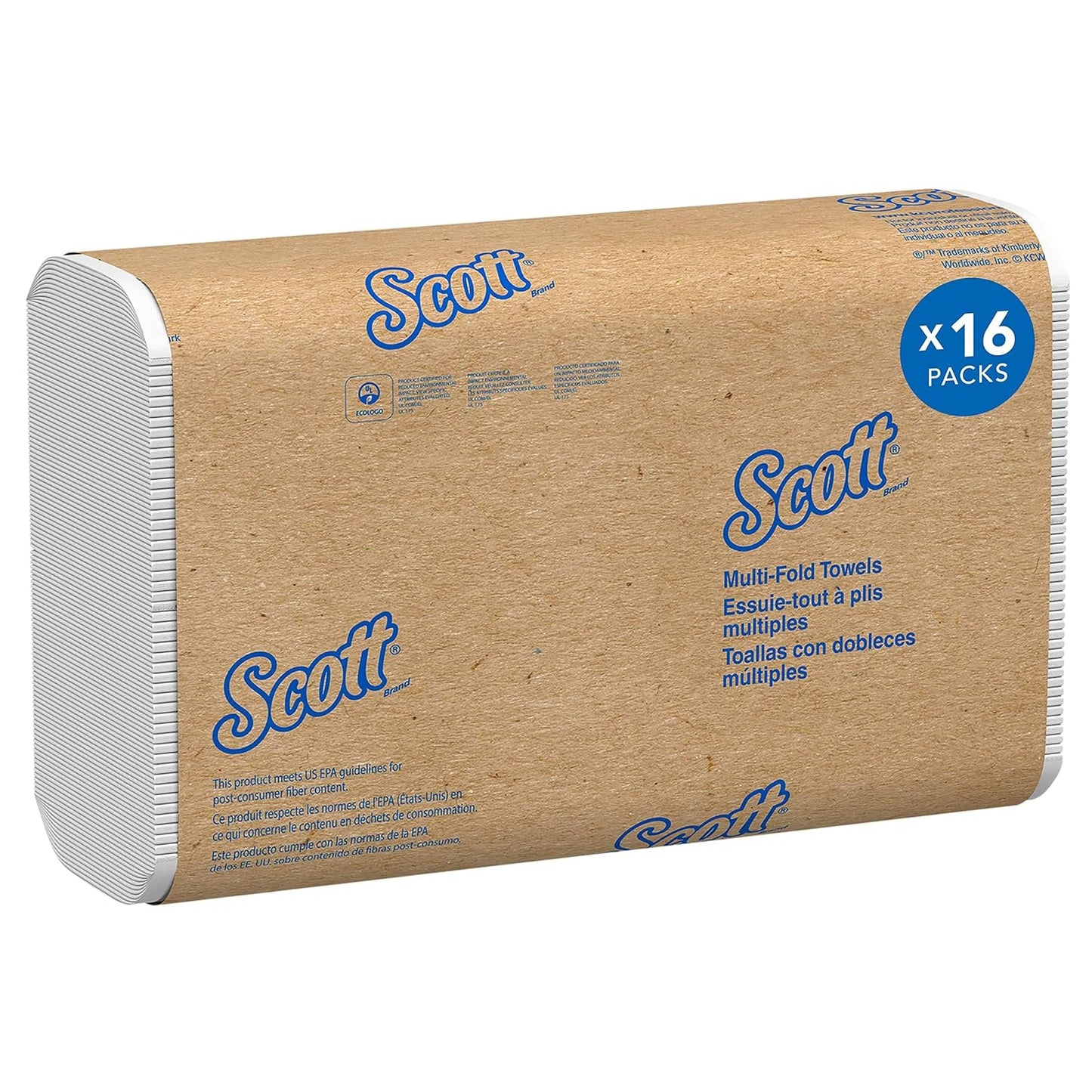 Scott® Multifold Paper Towels (01840), with Absorbency Pockets™, 9.2" x 9.4" sheets, White, Compact Case for Easy Storage, (250 Sheets/Pack, 16 Packs/Case, 4,000 Sheets/Case)