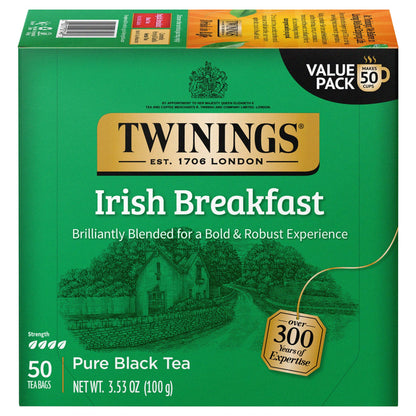 Twinings English Breakfast Black Tea, 100 Individually Wrapped Tea Bags, Smooth, Flavourful, Robust, Caffeinated, Enjoy Hot or Iced