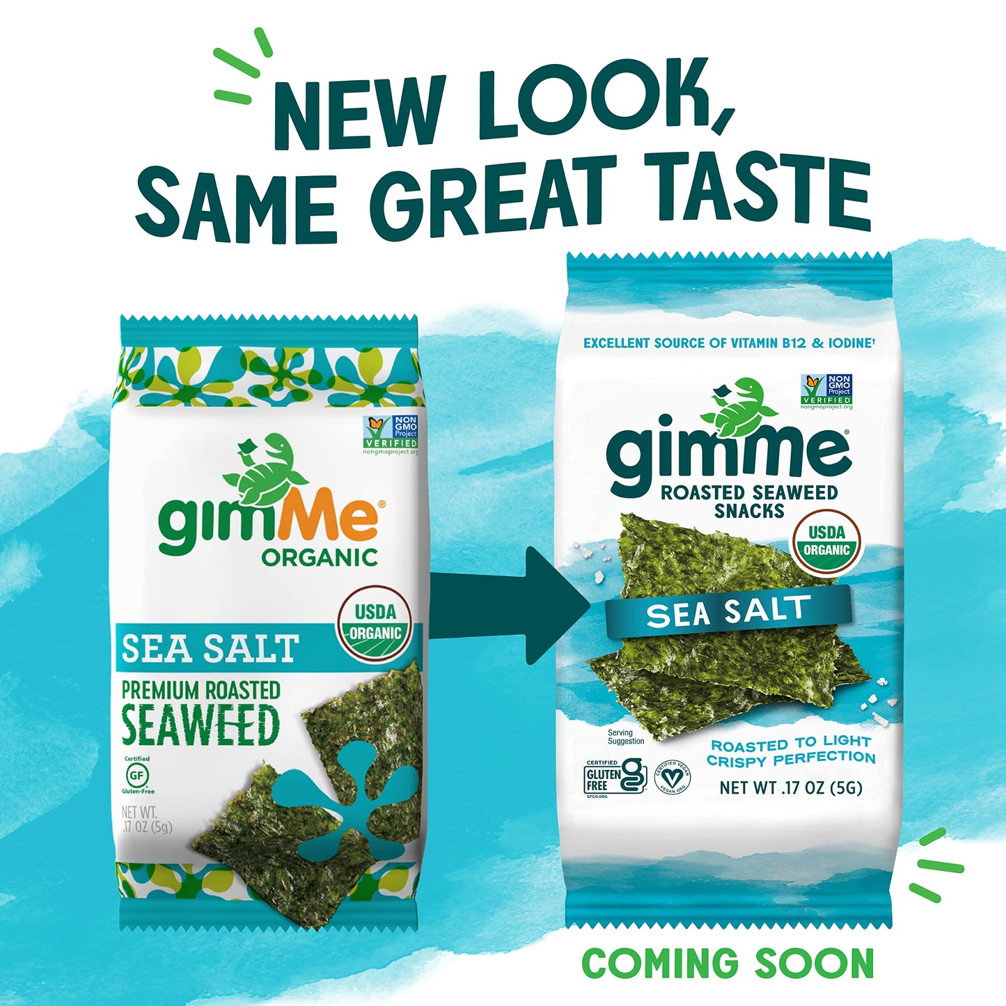 Anita G gimMe Organic, Roasted Seaweed Snack, Sea Salt, 6 pack, 15 Oz