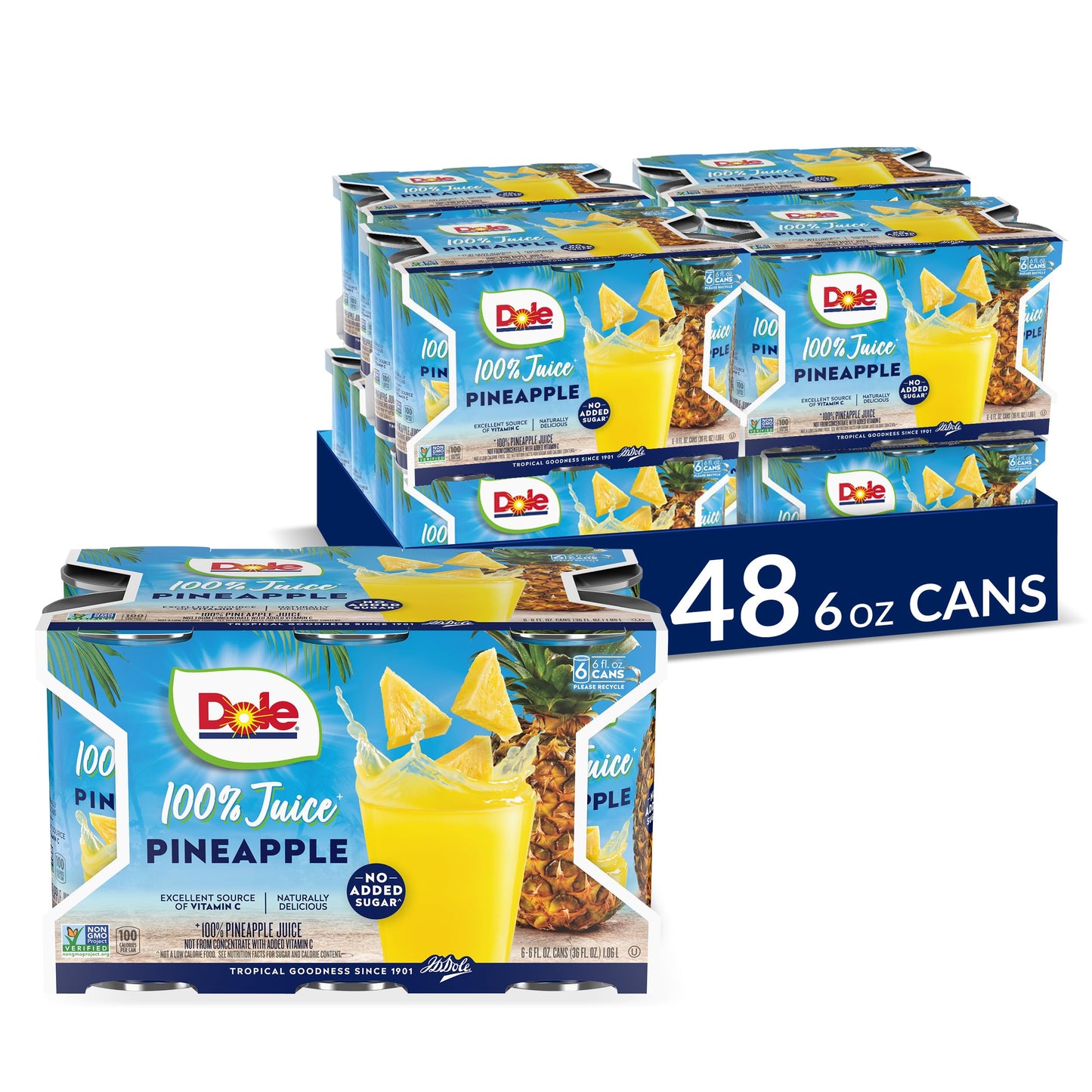 Dole 100% Juice, Pineapple, 46 Ounce Cans (Pack of 6)