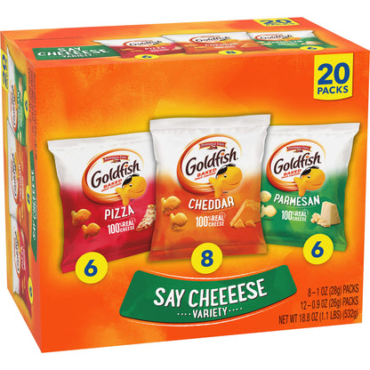 Goldfish Colors Cheddar Crackers, Snack Pack, 0.9 oz, 9 CT Multi-Pack Tray (Pack of 2)