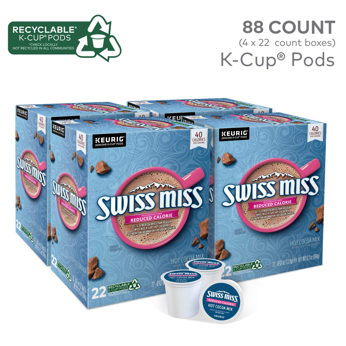 Swiss Miss Milk Chocolate Hot Cocoa, Keurig Single-Serve K-Cup Pods, 44 Count