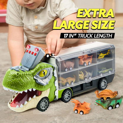 JOYIN 13 in 1 Dinosaur Toys for Kids 3-5, Dinosaur Truck with 12 Pull Back Cars, Dinosaur Cars Set, Birthday Gifts Toys for 3 4 5+ Year Old Boy, Transport Carrier Truck for Toddlers 3-4 Years