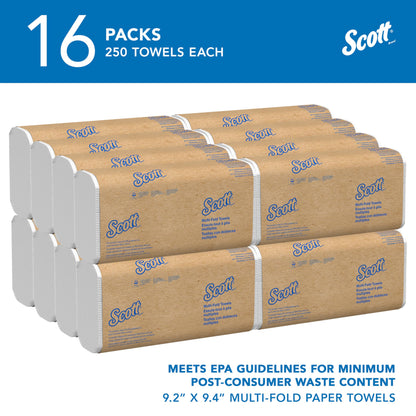 Scott Multifold Paper Towels (01804), with Absorbency Pockets™, 9.2" x 9.4" sheets, White (250 Sheets/Pack, 16 Packs/Case, 4,000 Sheets/Case)