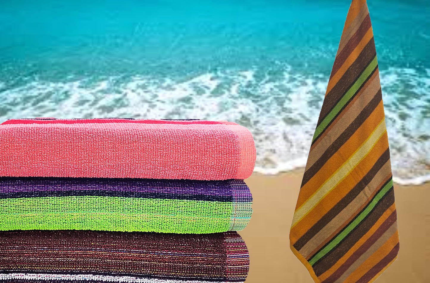 BolBom*S Cotton Beach Towels- Hammam Classic Pool Towel 30 x 60 Inches Oversized Soft Beach Towels for Adults - Luxury Beach Bath Towels - Summer Gifts Beach Accessories - Pack of 6