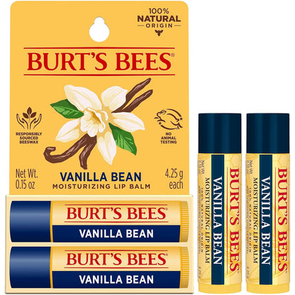 Burt's Bees Lip Balm - Vanilla Bean, Lip Moisturizer With Responsibly Sourced Beeswax, Tint-Free, Natural Origin Conditioning Lip Treatment, 2 Tubes, 0.15 oz.