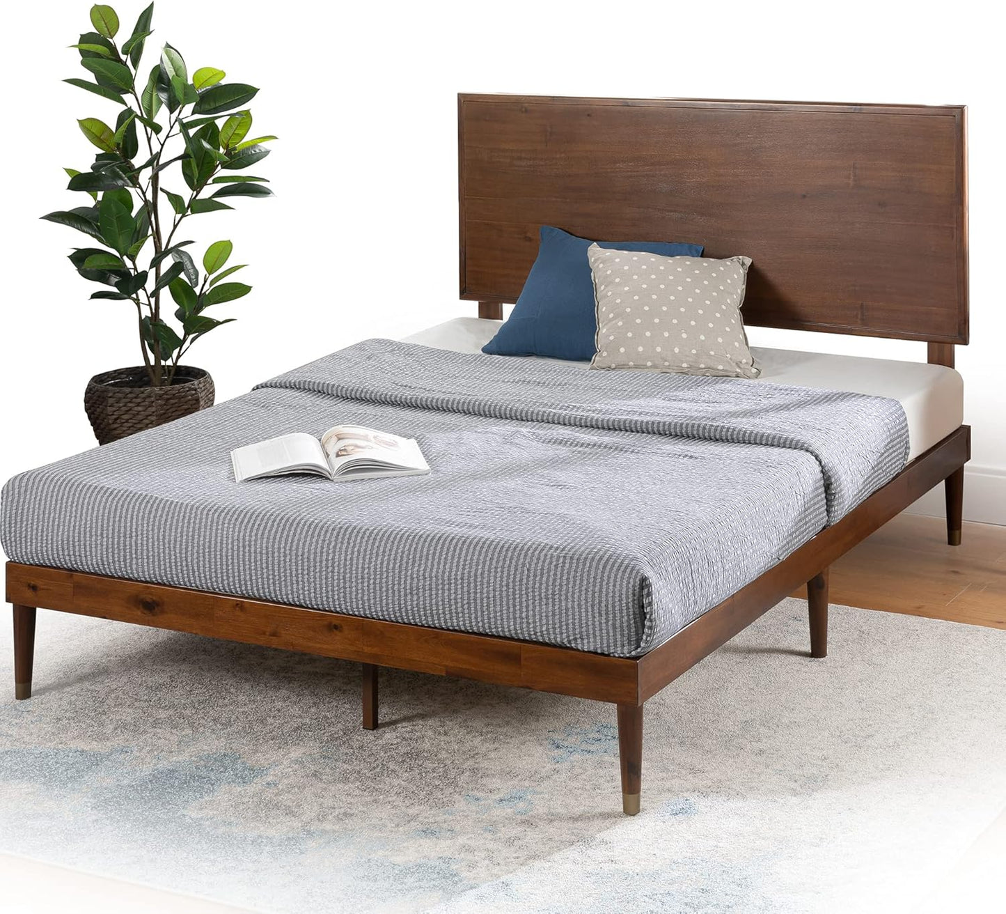 ZINUS Raymond Wood Platform Bed Frame with Adjustable Wood Headboard, Solid Wood Foundation, Wood Slat Support, No Box Spring Needed, Easy Assembly, Queen