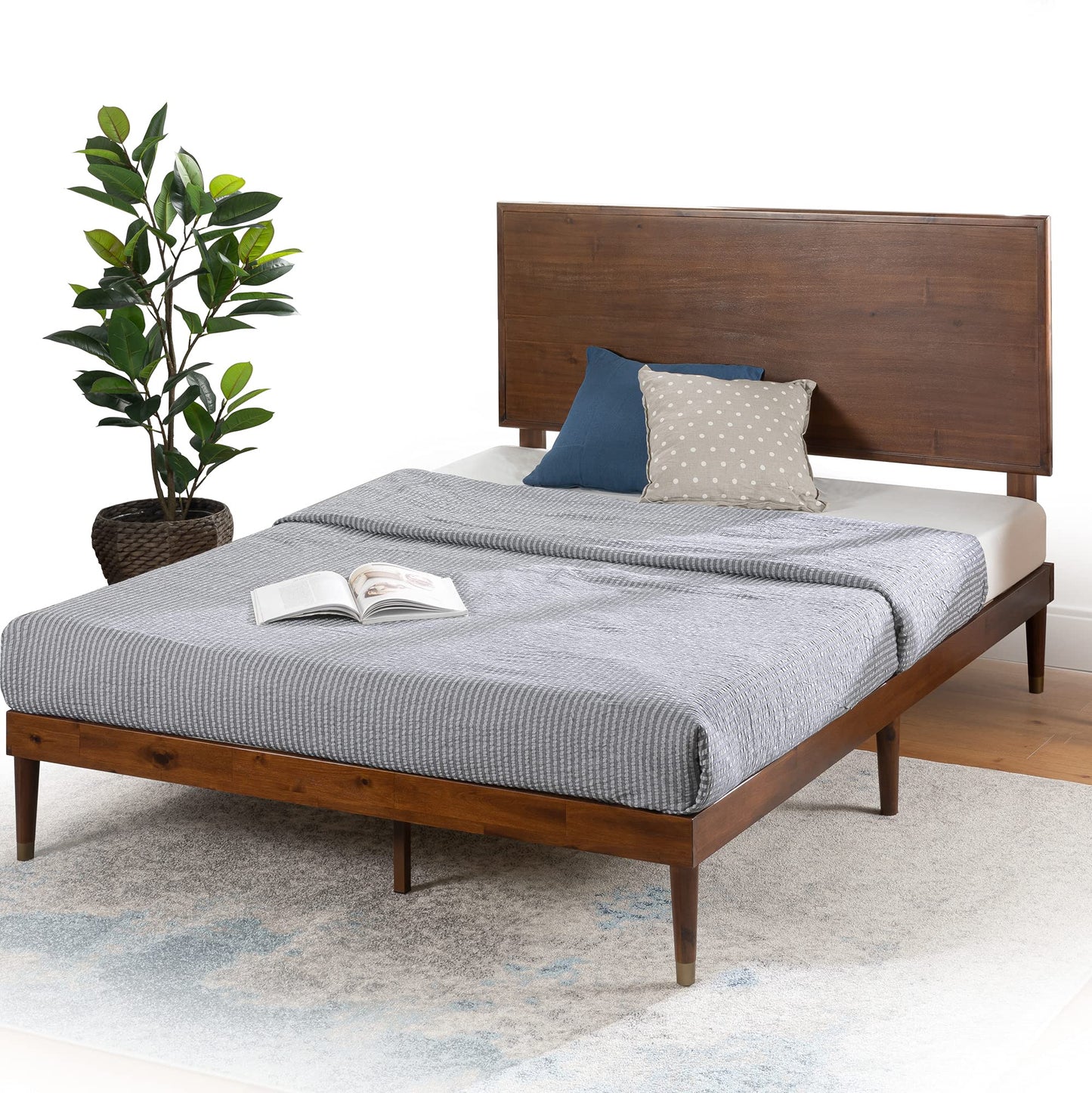 ZINUS Raymond Wood Platform Bed Frame with Adjustable Wood Headboard, Solid Wood Foundation, Wood Slat Support, No Box Spring Needed, Easy Assembly, Queen