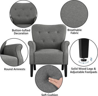 Yaheetech Modern Armchair, Mid Century Accent Chair with Sturdy Wood Legs and High Back for Small Space, Upholstered Fabric Sofa Club Chair for Living Room/Bedroom/Office, Dark Gray