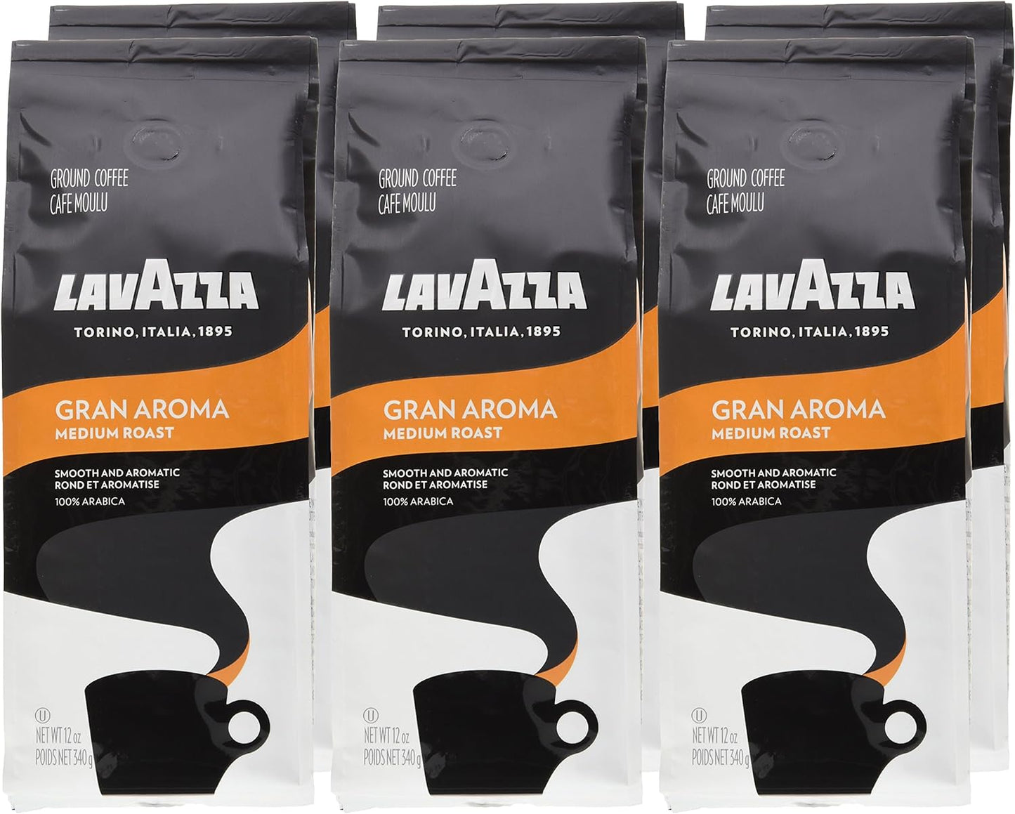 Lavazza Gran Aroma Ground Coffee Blend, Light Roast, 12-Ounce Bags (Pack of 6), Value Pack, Rich Flavor with Notes of Dried Fruit