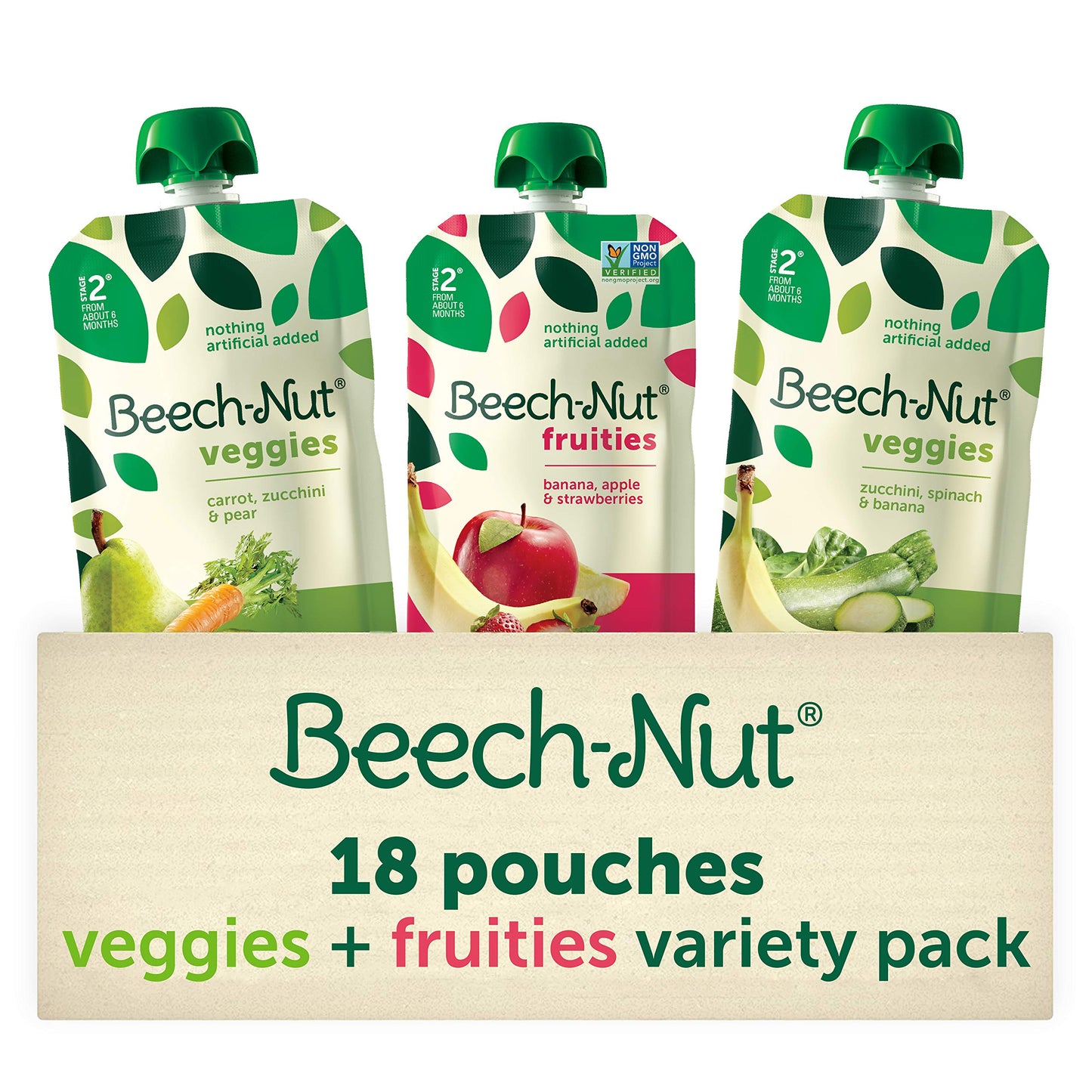 Beech-Nut Baby Food Pouches Variety Pack, Veggie Purees, 3.5 oz (18 Pack)