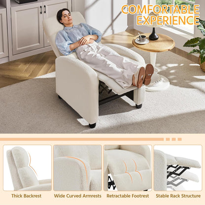 Yaheetech Fabric Recliner Chair Single Sofa Home Theater Seatting Adjustable Modern Single Reclining Chair for Living Room Bedroom Home Theater Ivory