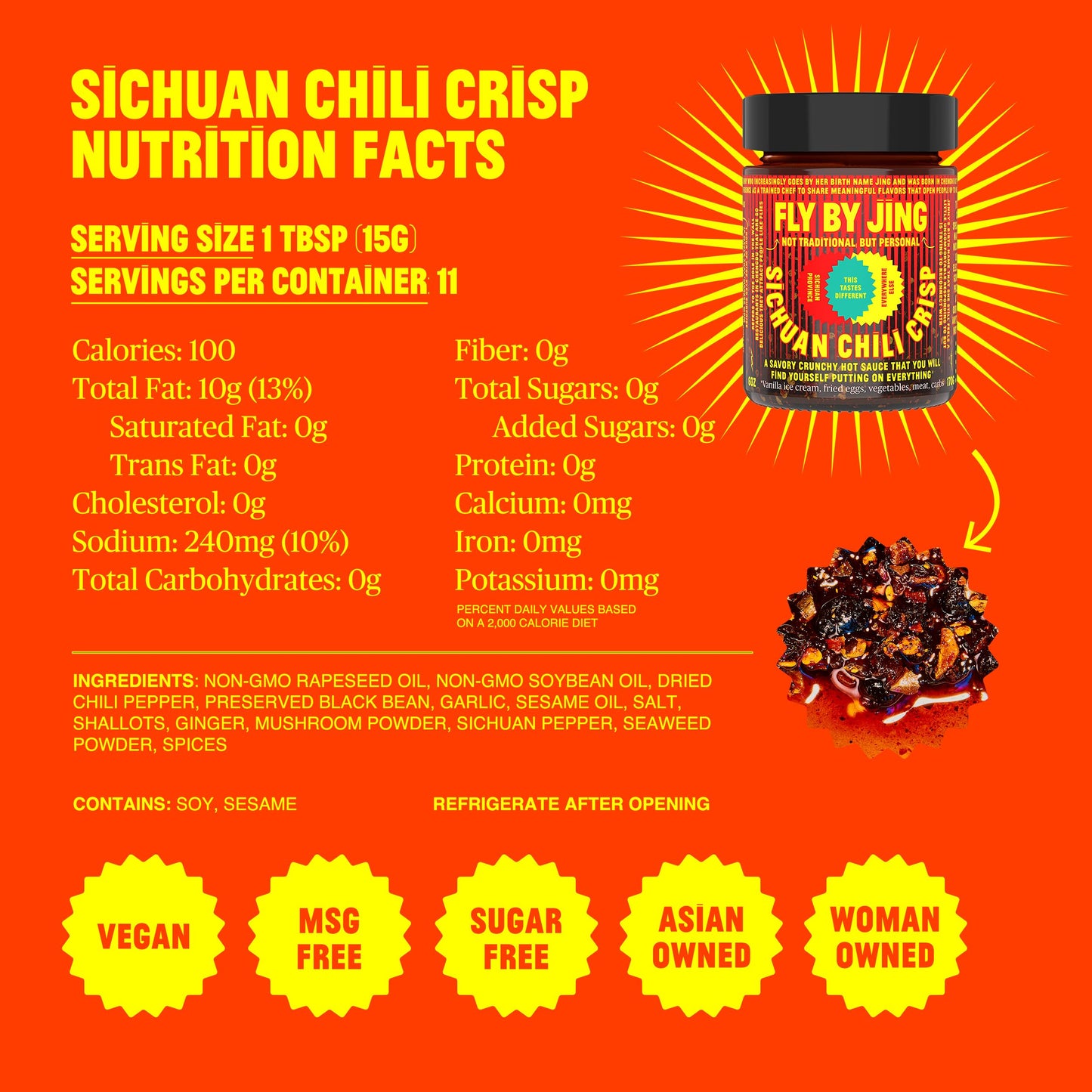 FLYBYJING Sichuan Chili Crisp - Premium Spicy Savory All-Natural Vegan Chili Oil - Crunchy Hot Sauce, Good on Everything, Sugar Free - 6oz (Pack of 1)