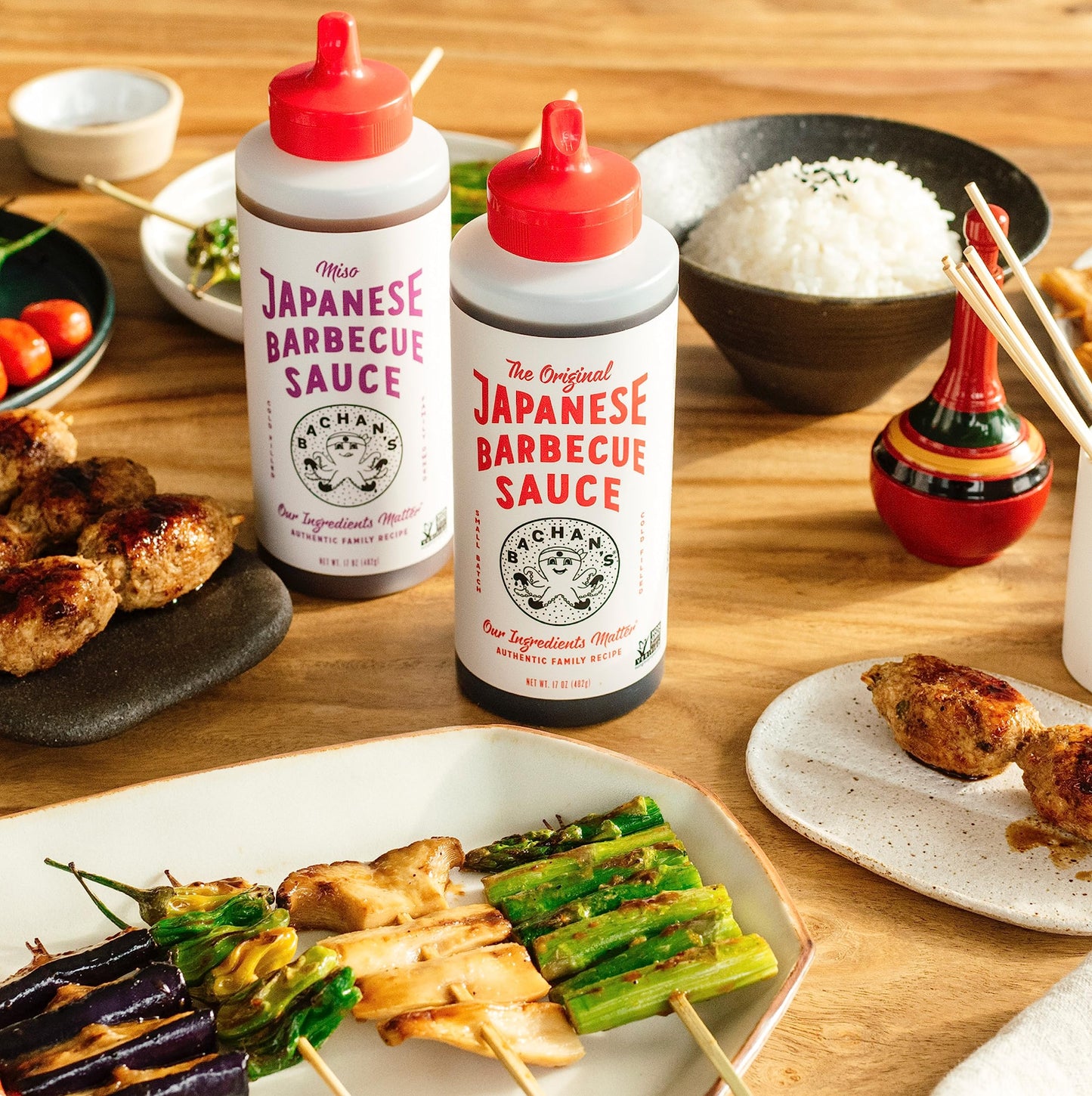 Bachan's Japanese Barbecue Sauce 2 Pack - 1 Original, 1 Sweet Honey - BBQ Sauce for Wings, Chicken, Beef, Pork, Seafood, Noodles, and More. Non GMO, No Preservatives, BPA free