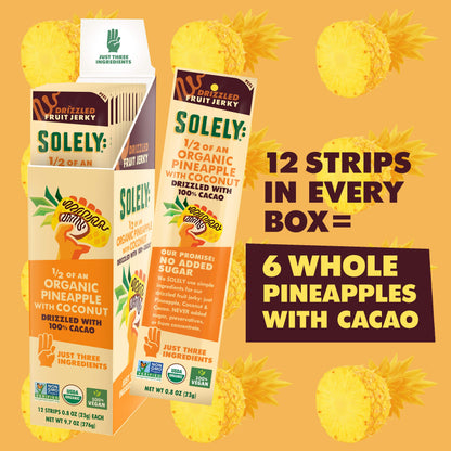 Solely - Organic Mango Fruit Jerky - 12 Individually Wrapped Fruit Strips - Fruit Leather Made from Dried Fruit - Healthy Snacks, Vegan - 0.8oz (23g)