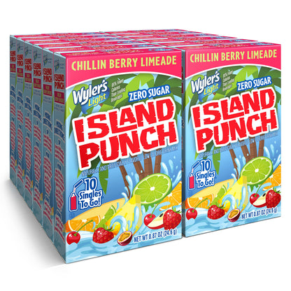 Wyler's Light Island Punch Singles to Go, Variety Pack, Fruity Red Punch, Purple Berry Wave, Berry Jammer and Blue Ocean Breeze, 1 Box (40 Single Servings)