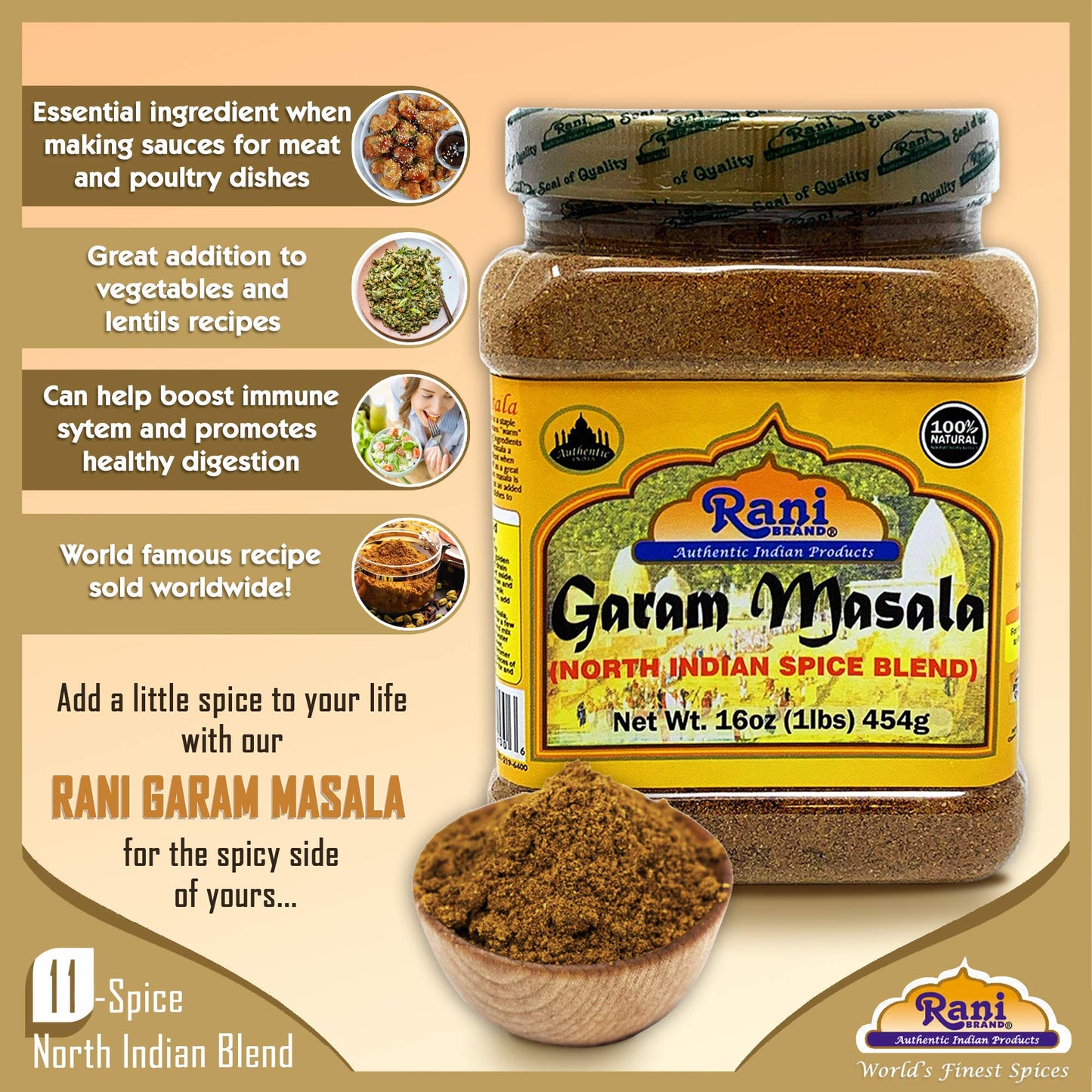 Rani Garam Masala Indian 11-Spice Blend 3oz (85g) PET Jar ~ All Natural, Salt-Free | Vegan | No Colors | Gluten Friendly | NON-GMO| Kosher | Indian Origin