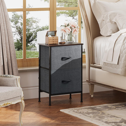 WLIVE Black Nightstand, Small Dresser for Bedroom with 2 Fabric Drawer, Bed Side Table with Drawers, End Table Bedside Furniture, Sturdy Steel Frame, Wood Top, Closet Organizer, College Dorm