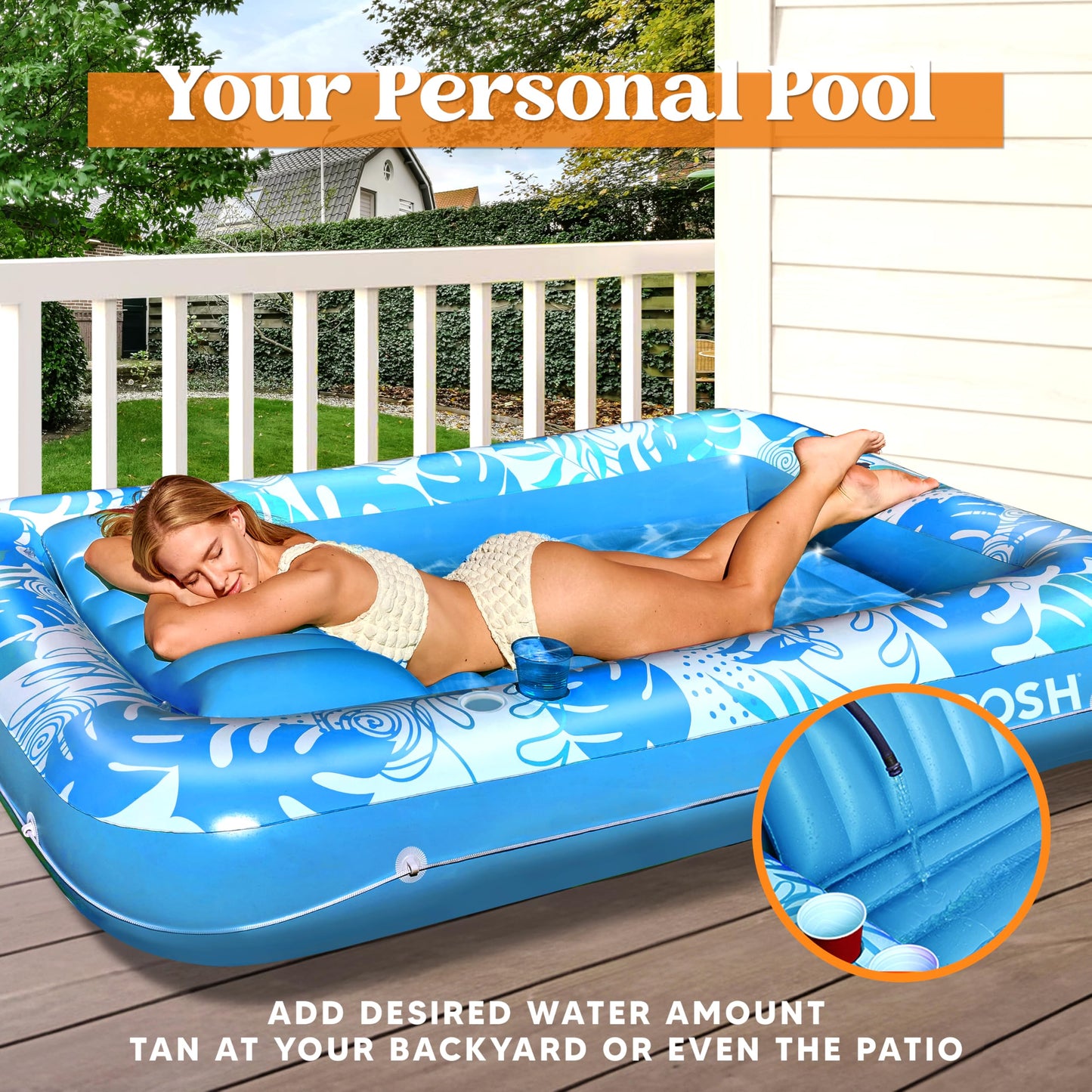 Sloosh Inflatable Tanning Pool Lounger Float for Adults, 70" x 46" Large Suntan Tub Pool Floats Sun Tan Tub Ice Bath Tub Tanning Bed Blow up Pool Raft Lounge Floatie, L-Blue