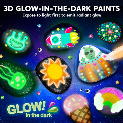 JOYIN Rock Painting Kit- Glow in The Dark Rock Kit, Arts and Crafts for Kids Ages 6-12, Art Supplies, Kids Craft Paint Kits, Arts & Crafts Toy for Boys Girls Birthday Party Gift