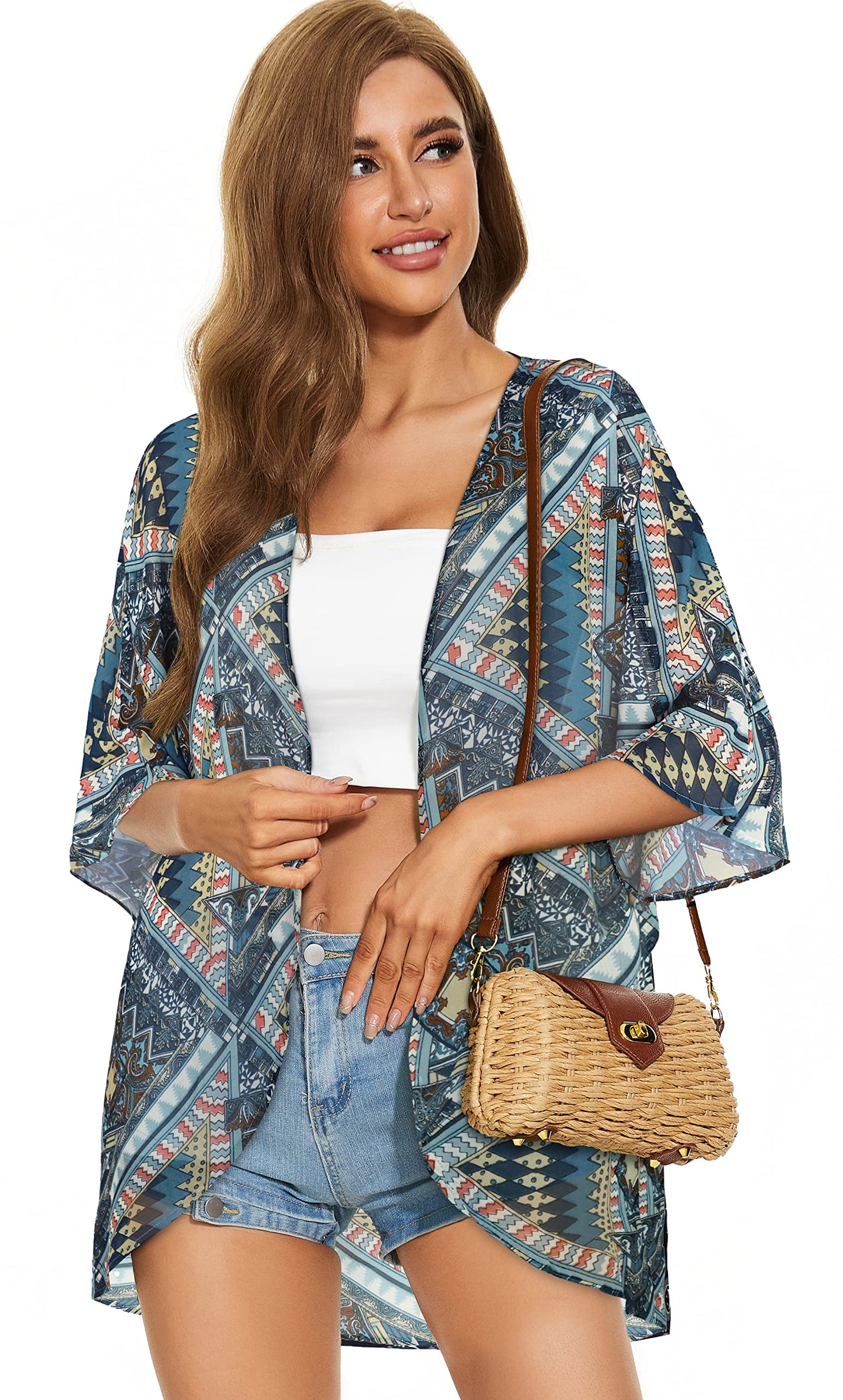 Womens Kimono Beach Cover Up Chiffon Cardigan Floral Tops Loose Capes