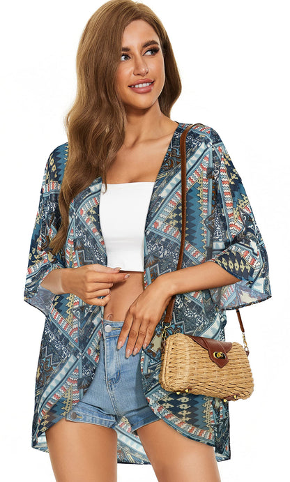 Womens Kimono Beach Cover Up Chiffon Cardigan Floral Tops Loose Capes