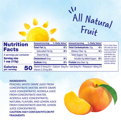 Dole Fruit Bowls Diced Peaches in 100% Juice Snacks, 4oz 12 Total Cups, Gluten & Dairy Free, Bulk Lunch Snacks for Kids & Adults