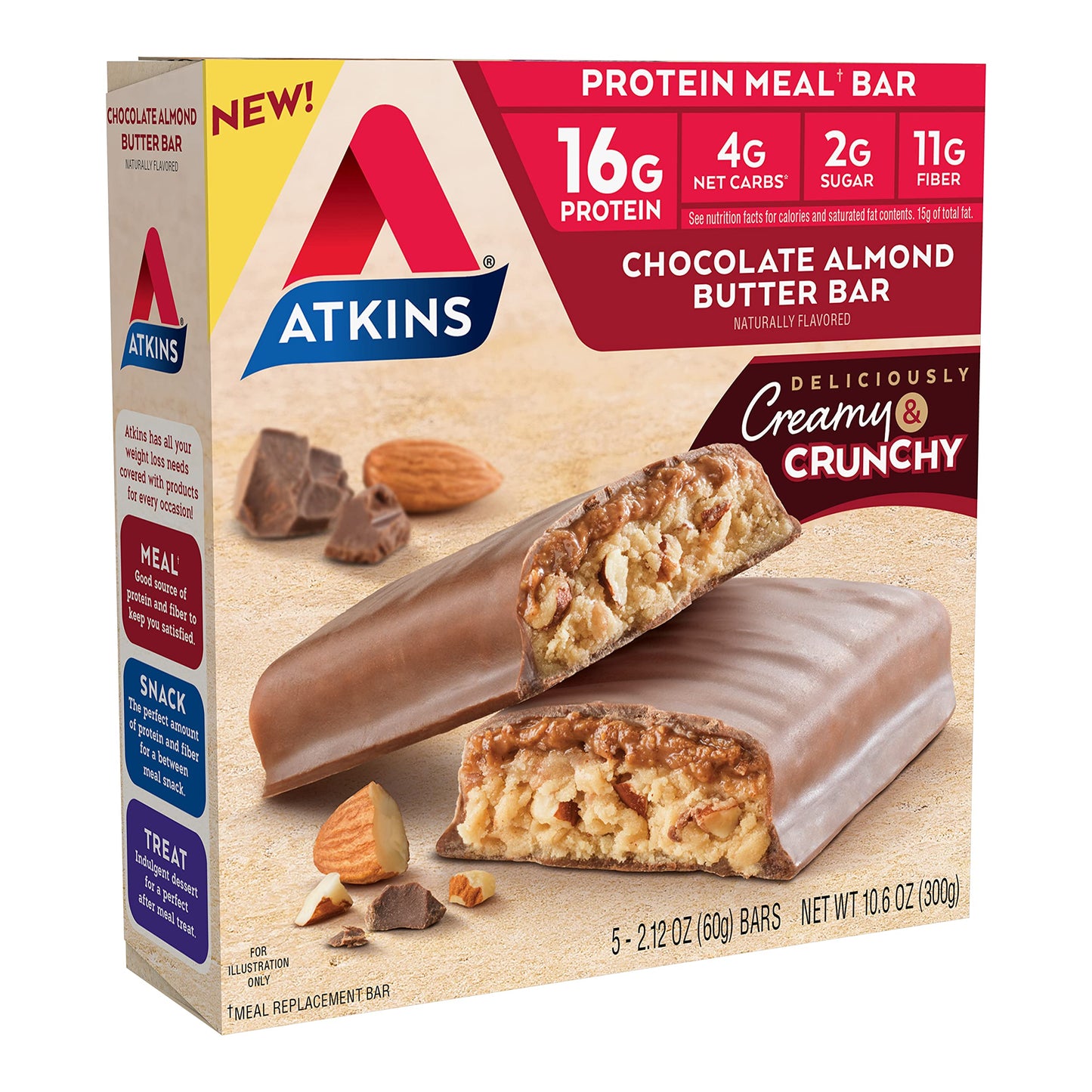 Atkins Double Fudge Brownie Protein Meal Bar, High Fiber, 15g Protein, 1g Sugar, 4g Net Carb, Meal Replacement, Keto Friendly