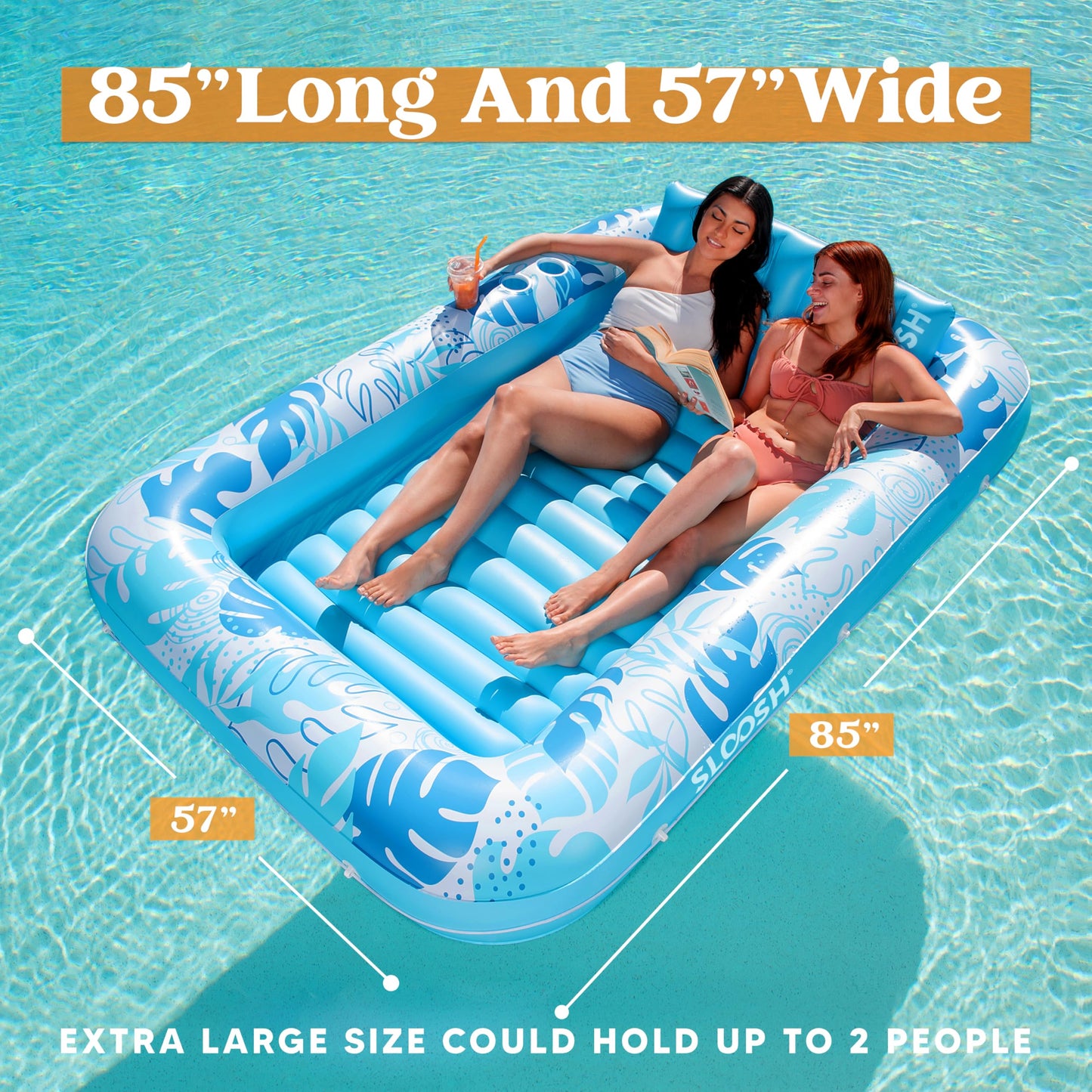 Sloosh Inflatable Tanning Pool Lounger Float for Adults, 70" x 46" Large Suntan Tub Pool Floats Sun Tan Tub Ice Bath Tub Tanning Bed Blow up Pool Raft Lounge Floatie, L-Blue