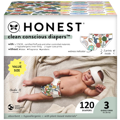 The Honest Company Clean Conscious Diapers | Plant-Based, Sustainable | Above It All + Pandas | Club Box, Size Newborn, 72 Count