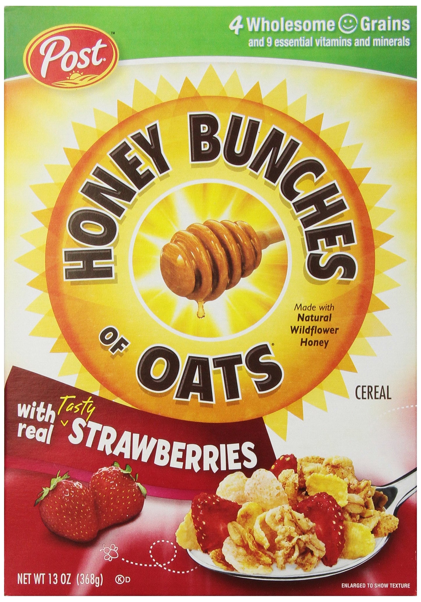 Honey Bunches of Oats with Strawberries Breakfast Cereal, Strawberry Cereal with Oats and Granola Clusters, 11 OZ Box