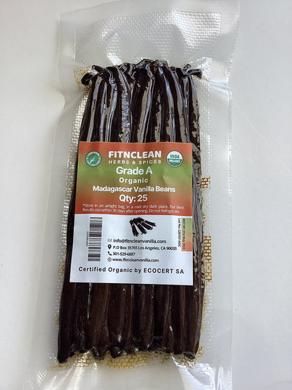 50 Organic Grade A Madagascar Vanilla Beans. Certified USDA Organic for Extract and all things Vanilla by FITNCLEAN VANILLA. ~5" Bulk Fresh Bourbon NON-GMO Pods.