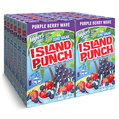 Wyler's Light Island Punch Singles to Go, Variety Pack, Fruity Red Punch, Purple Berry Wave, Berry Jammer and Blue Ocean Breeze, 1 Box (40 Single Servings)