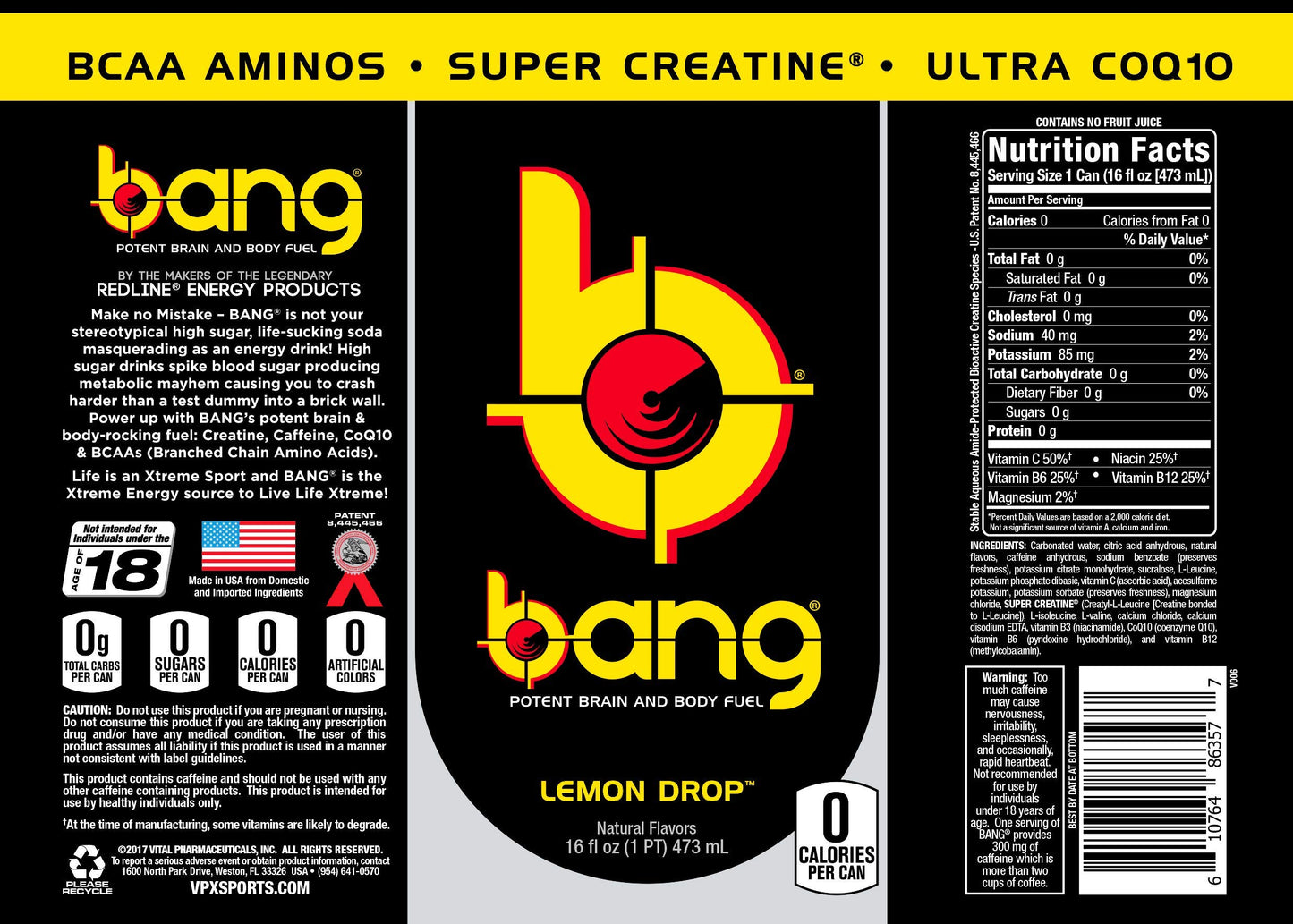 Bang Energy Bangster Berry, Sugar-Free Energy Drink, 16-Ounce (Pack of 12)