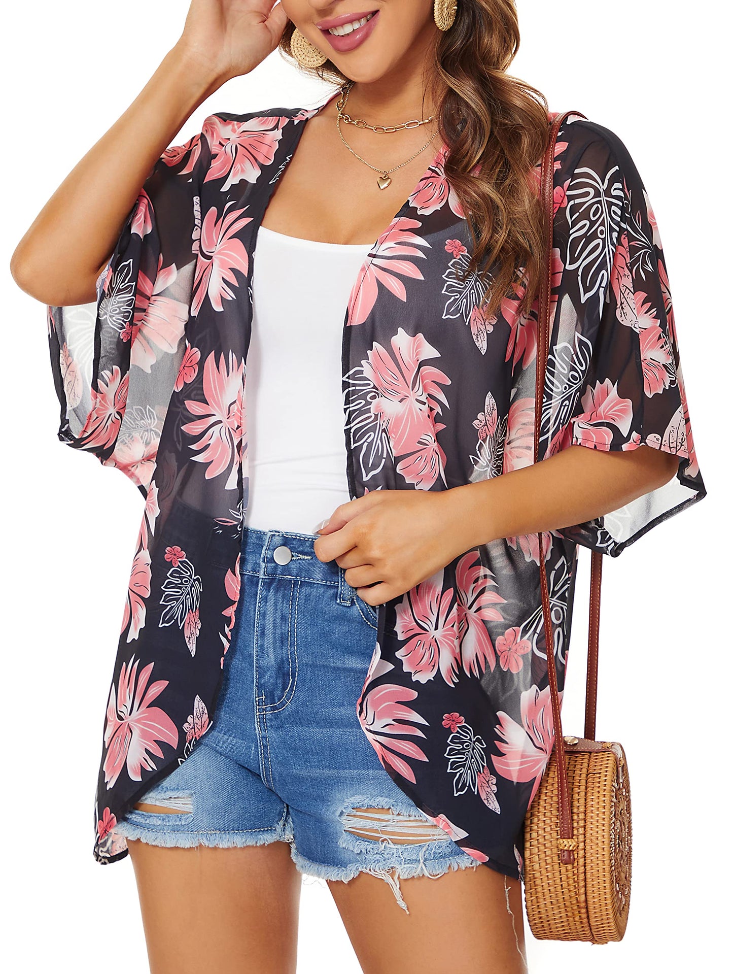 Womens Kimono Beach Cover Up Chiffon Cardigan Floral Tops Loose Capes