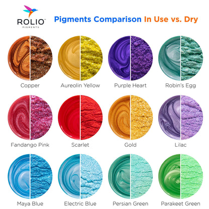 Rolio Premium Mica Powder Pearlescent Color Pigment - Art Set for Resin Epoxy - for Soap Making, Nail Polish, Lip Gloss, Eye Shadow, Slime & Candle Jars - 10g, 24 Jars - (Original Set)