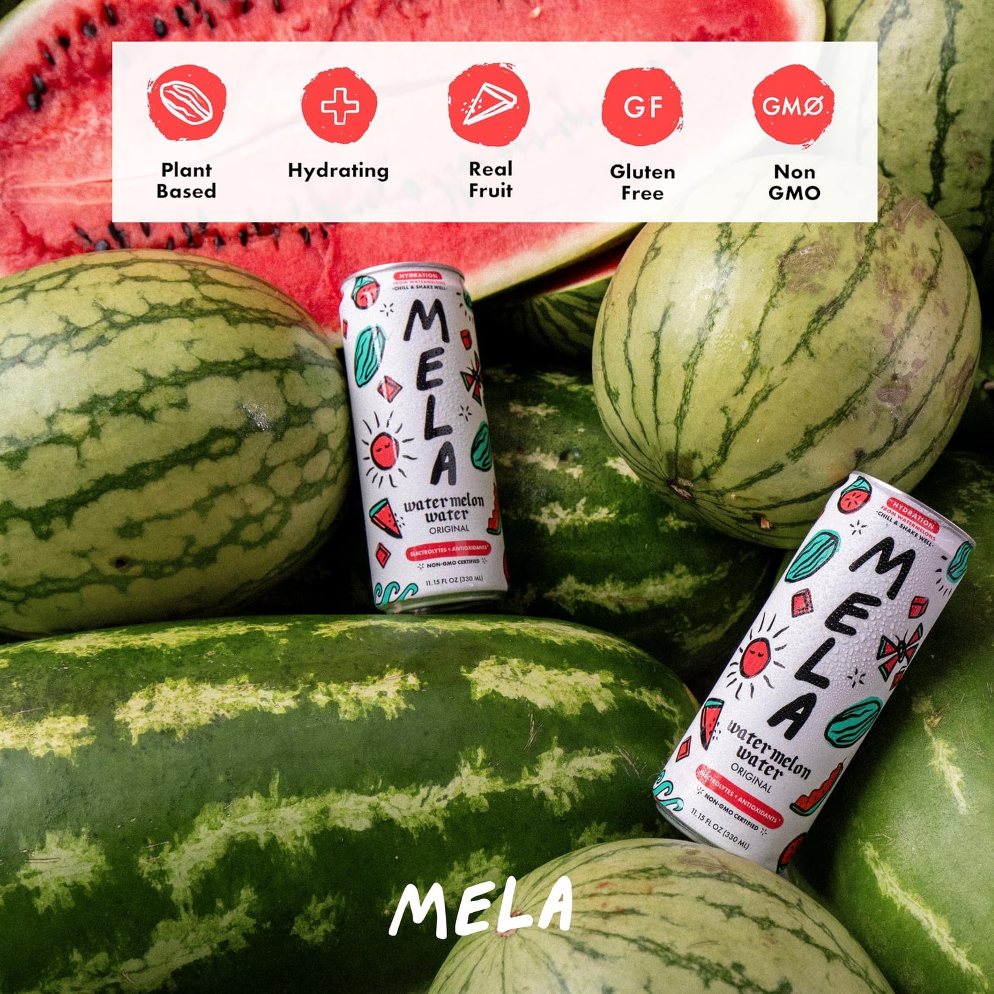 Mela Water Natural Watermelon Juice Drink, Electrolytes & Antioxidants, Natural Hydration, Coconut Water Alternative, Vitamin C, Natural, 11.15 fl oz (Pack of 12)