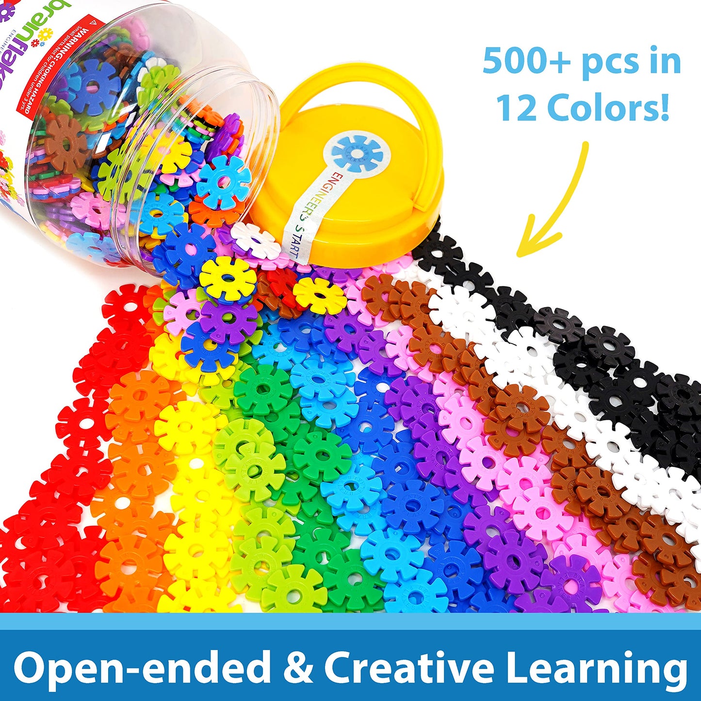 VIAHART BRAIN FLAKES 500 Piece Set, Ages 3+, Interlocking Plastic Disc Toy for Creative Building, Educational STEM learning, Construction Block Play for Kids, Teens, Adults, Boys, and Girls