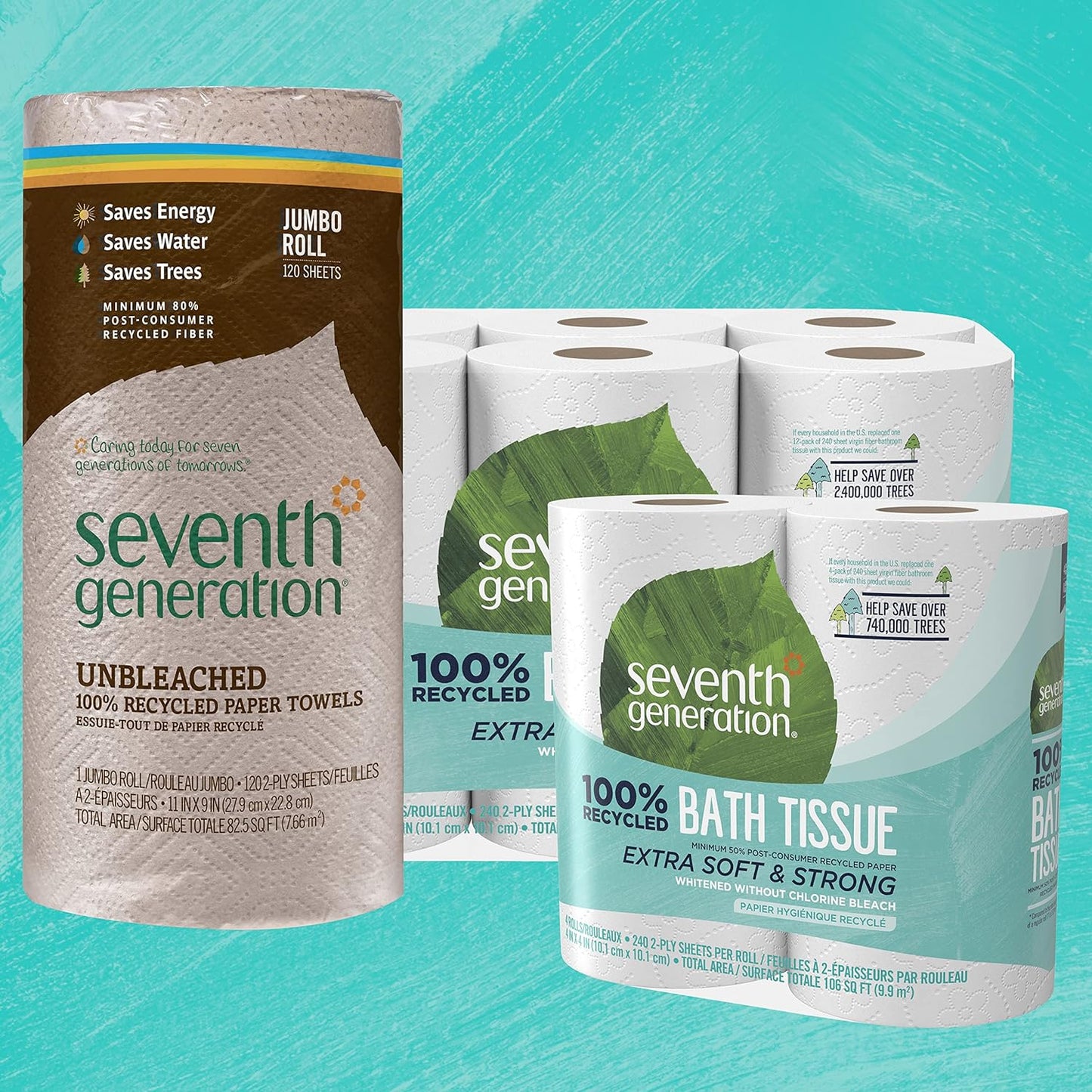 Seventh Generation Toilet Paper Recycled Bath Tissue 4-Pack 100% Recycled Paper 2-ply without Chlorine Bleach 12 Rolls