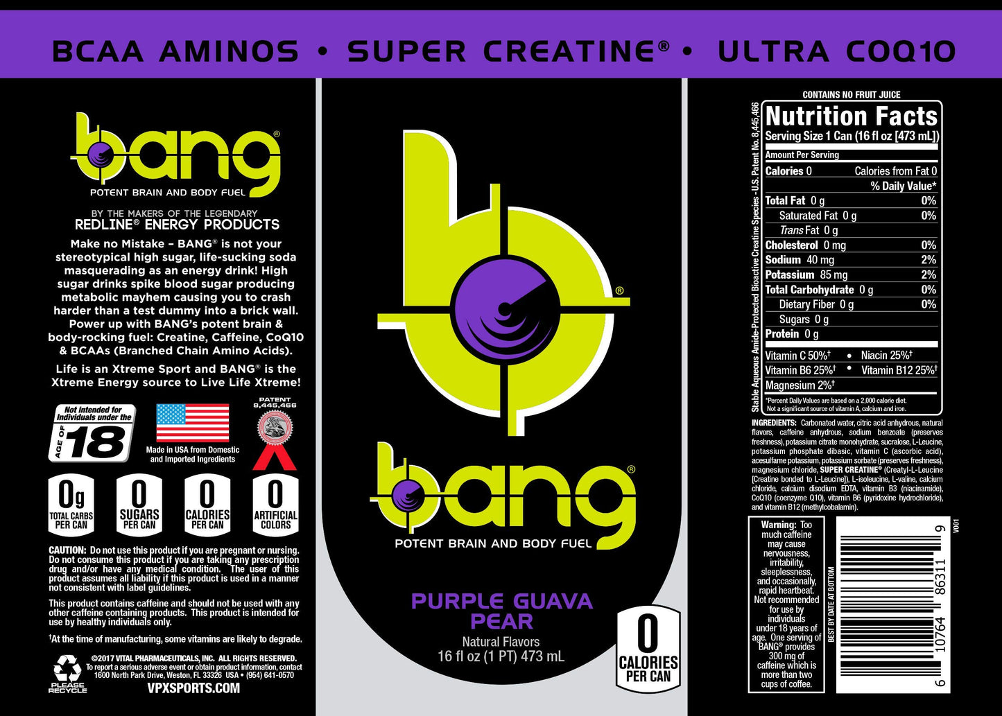 Bang Energy Bangster Berry, Sugar-Free Energy Drink, 16-Ounce (Pack of 12)