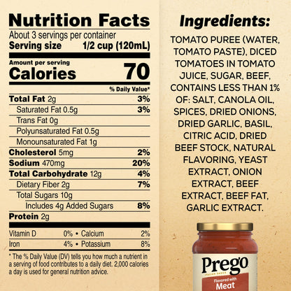 Prego Chunky Tomato with Garlic and Onion Pasta Sauce, 24 Oz Jar